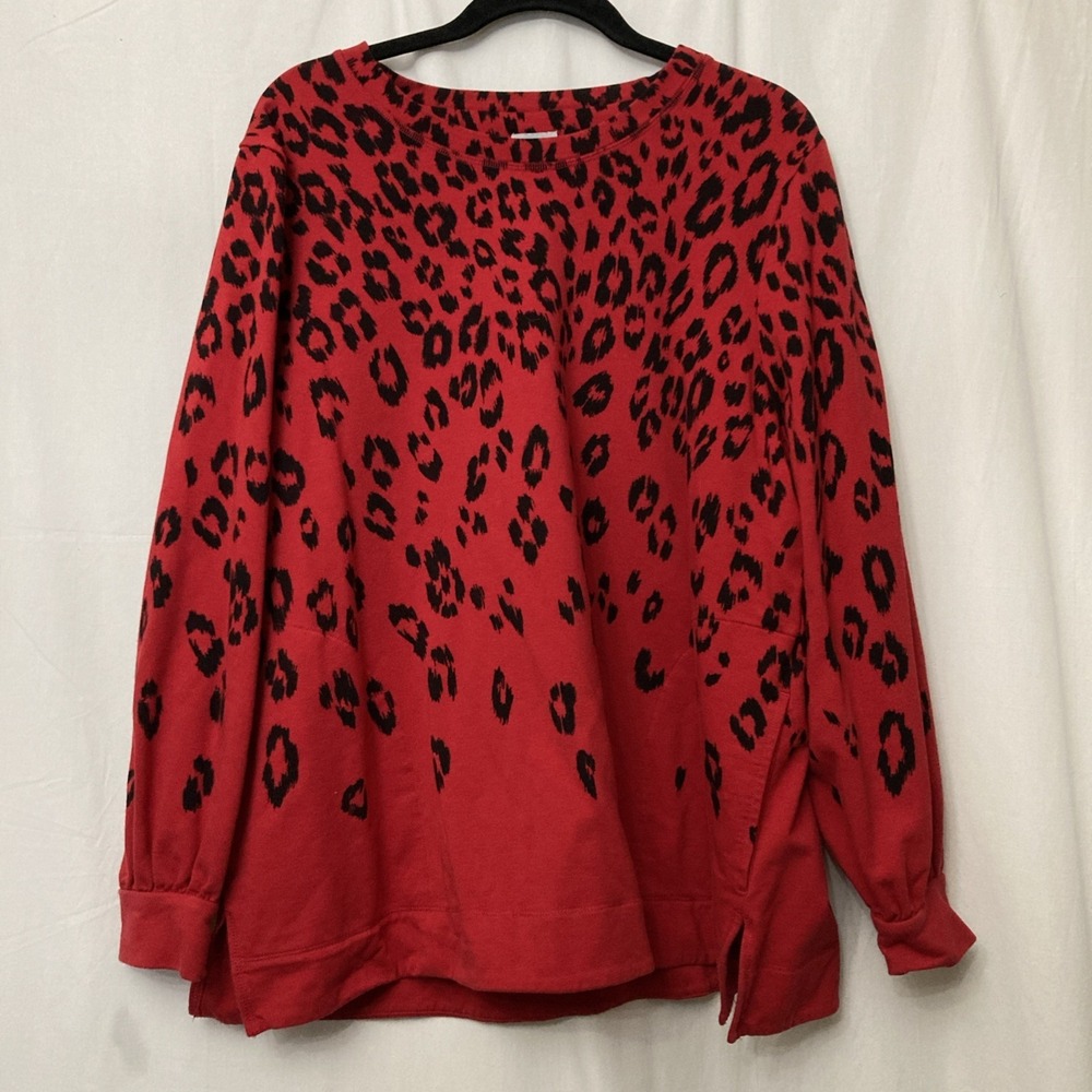 Chico's Zenergy Red Leopard Print Sweatshirt w/Pockets - SZ 3 (XL)‎